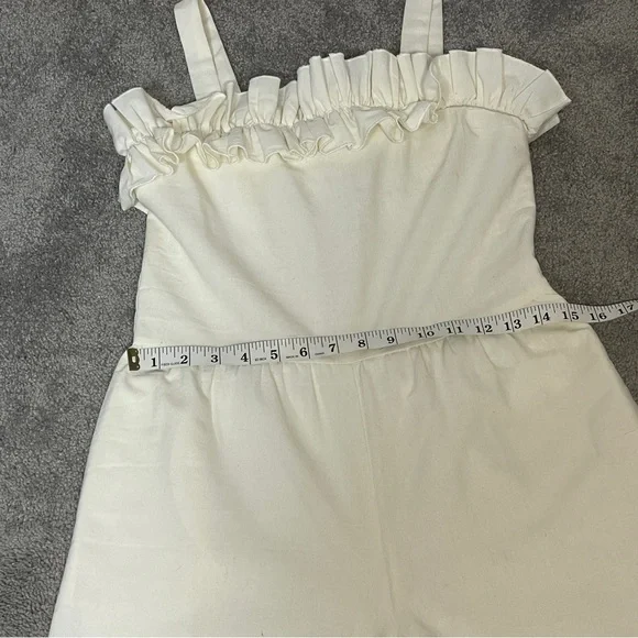 Lucca Ivory Linen Wide Leg Ruffled Jumpsuit with pockets size small - Picture 12 of 14